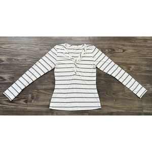 Women's RibbedModern Bohme Classic Everyday Black Striped‎ Long Sleeve Top Small